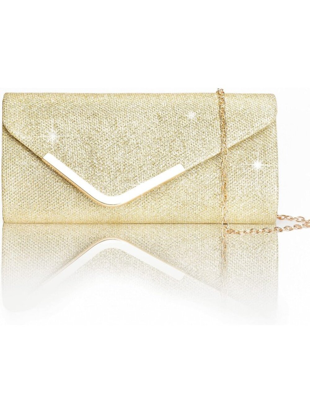 Women's Gold Lace Floral Mesh Envelope Chain Crossbody Prom Evening Bag Clutch